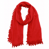 viscose scarf w/pom pom fringe